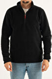 Souris Erkek Siyah Standart Kalıp Anti-Pilling Tüylenme Yapmayan Yarım Fermuar Polar Sweatshirt