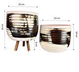 Ev Dekorasyon Aksesuar Yeşil Sırlı Terrakota Toprak Saksı Saksılık Salon Çiçeklik İkili Set Ayaksız - 3 Ayaklı- 19 CM