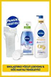 Nivea Çift Fazlı Göz Makyaj Temizleme Suyu 125ml ve Q10 Sıkılaştırıcı Vücut Losyonu 400ml, Pamuk Hediye