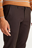 Erkek Kahverengi Slim Fit Dar Kesim Yan Cep Pamuklu Esnek Rahat Armürlü Pantolon
