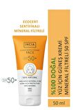 INCIA %100 Doğal Yüz Güneş Kremi Leke Karşıtı Mineral Filtreli Yüksek Koruma SPF 50+ UVA UVB 50 ml