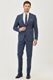 Erkek Lacivert Slim Fit Dar Kesim Desenli Takım Elbise