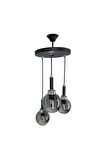 Yalova Siyah 3'lü Füme Camlı Avize | Kaliteli Modern Metal Avize