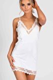 Merry See Dantel İşlemeli Gecelik İç Giyim Beyaz