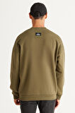 Erkek Haki Oversize Bol Kesim Içi Polarlı Iplik Bisiklet Yaka %100 Pamuk Sweatshirt