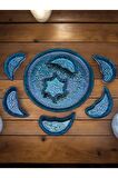 Otantik Desenli Kabartmalı Seramik 8 Parça Kahvaltılık Ve Çerezlik Sunum Seti