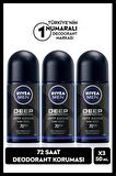 Nivea MEN Erkek Roll-on Deodorant Deep Dimension Aktif Karbon 50ml, 72 Saat Anti-perspirant Koruma,X3 Adet