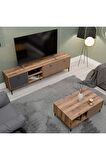 Mezza SET 1362-2090 VİSİON TV ÜNİTESİ - ORTA SEHPA SETİ HAT - KAPLAN - ANTRASİT