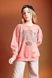 DeFacto Kız Çocuk Oversize Fit Bisiklet Yaka Baskılı Sweatshirt C0571A824SPBR107
