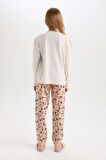 DeFacto Kız Çocuk Pijama Takım Baskılı Uzun Kollu Üst Desenli Beli Lastikli Uzun Alt D7744A824WNER68