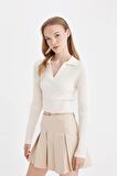 DeFacto Coool Slim Fit Dar Kesim Polo Yaka Crop Triko Kazak X4929AZ24AUER103