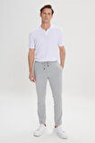 Erkek Gri Slim Fit Rahat Kesim Beli Bağlamalı Yan Cepli Jogger Pantolon