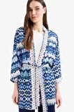 Relax Fit Desenli Kuşaklı Kimono