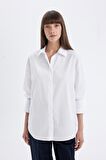 DeFacto Oversize Geniş Kalıp Basic Düz Poplin Uzun Kollu Gömlek D3152AX24AUWT34