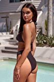 Angelsin Bağlamalı Şık Yüksek Bel Bikini Takım Siyah