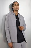 DeFactoFit  Slim Fit Dar Kesim Kapüşonlu Skuba Dalgıç Kumaş Fermuarlı Sporcu Sweatshirt A6956AX24AUGR490
