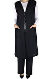 KADIN ÖNÜ DÜĞMELİ CEPLİ UZUN YELELEK