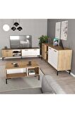 Mezza Aurora (metal Ayaklı) Tv Ünitesi - Orta Sehpa - Konsol Seti Sepet - Beyaz Set 1594-2084-1634