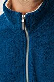Erkek Petrol Tas Standart Fit Bato Yaka Kanguru Cepli Çift Renkli Sherpa Polar Sweatshirt