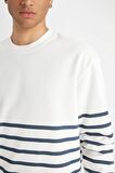 DeFacto Comfort Regular Fit Rahat Kalıp Bisiklet Yaka Çizgili Kalın Sweatshirt D2397AX24AUWT32