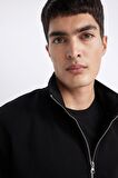 DeFacto Comfort Regular Fit Rahat Kalıp Dik Yaka Fermuarlı Sweatshirt A5276AX24SPBK81