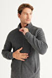 Erkek Antrasit-Melanj Anti-Pilling Tüylenme Yapmayan Standart Fit Bato Yaka Sweatshirt Polar Ceket