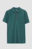TWN Slim Fit Haki Pike Dokulu Yarım Fermuarlı Polo Yaka T-Shirt 4EC14ORTFRPLO