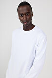 Erkek Beyaz Standart Fit Normal Kesim Bisiklet Yaka 3 Iplik Pamuklu Sweatshirt