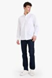 DeFacto %100 Pamuk Regular Fit Polo Yaka Oxford Basic Düz Uzun Kollu Beyaz Gömlek A8028AX25SPWT34