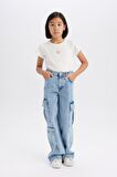 DeFacto Kız Çocuk Wide Leg Kargo Geniş Paça Pamuklu Jean Pantolon D9694A825SPNM39