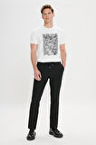 Slim Fit Dar Kesim Beli Bağlamalı Yan Cep Gofre Desenli Pantolon