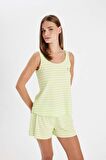 DeFacto Pijama Takım Çizgili Ribana Askılı Beli Lastikli Şort Altı-Fall in Love D3184AX24HSGN404