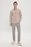 Erkek Vizon Düğmeli Yaka Tailored Slim Fit Oxford Gömlek