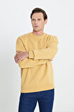 Erkek Hardal Oversize Fit Bol Kesim Pamuklu Içi Polarlı 3 Iplik Bisiklet Yaka Sweatshirt