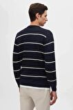 Ds Damat Regular Fit Lacivert Çizgili Tüylenme Yapmayan Bisiklet Yaka Triko Kazak 3HC064ORTBKZK