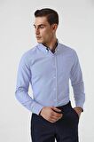 Ds Damat Slim Fit Mavi Armürlü Düğmeli Yaka Pamuklu Gömlek 5HC02ORT07265 5HC02ORT07265