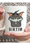 Bıktım Modlu Karantinada Yaşam Pazartesi Sendromu Tom ve Jerry Baskılı Beyaz Kupa Bardak