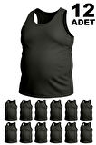Büyük Beden Pamuklu Erkek Atleti 12'li Paket - Siyah