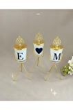 Dekoratif Harfli Gold Güneş Tepe Ayaklı Mum Set