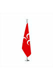 Kırmızı Üç Hilal Makam Bayrağı Krom Direkli
