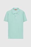 Regular Fit Açık Turkuaz Pike Dokulu %100 Pamuk Kıvrılmaz Polo Yaka Nakışlı T-Shirt 4HC14ORT51000