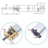 N20 6V DC 300 RPM M3x55 mm Mikro Metal Redüktörlü Uzun Şaftlı Motor