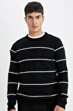 DeFacto Standart Fit Normal Kesim Bisiklet Yaka Çizgili Triko Kazak D3588AX24WNBK27