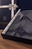 Erkek Füme Armür Desenli Slimfit Gömlek