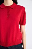DeFacto Regular Fit Polo Yaka Basic Düz Kısa Kollu Kırmızı Triko Kazak E3670AX25SMRD227