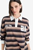 Coool Loose Fit Çizgili Polo Yaka Sweatshirt