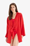 DeFacto Müslin Önden Bağlamalı Plaj Gömleği-Fall in Love B7333AX24SMRD44