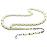 Tesbihane 925 Ayar Gümüş Püsküllü Kapsül Kesim Doğal Renk Deve Kemiği Tesbih