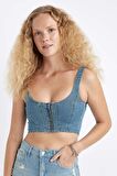 DeFacto Kalın Askılı Fermuarlı Crop Korse Jean Bluz C3335AX24HSNM39