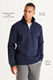 Standart Fit Normal Kesim İçi Polarlı Bato Yaka Pamuklu Sweatshirt